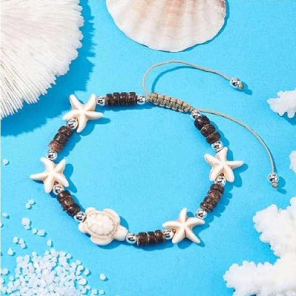 NWT Coastal Sea Turtle & Starfish Synthetic Adjustable Anklet Bracelet